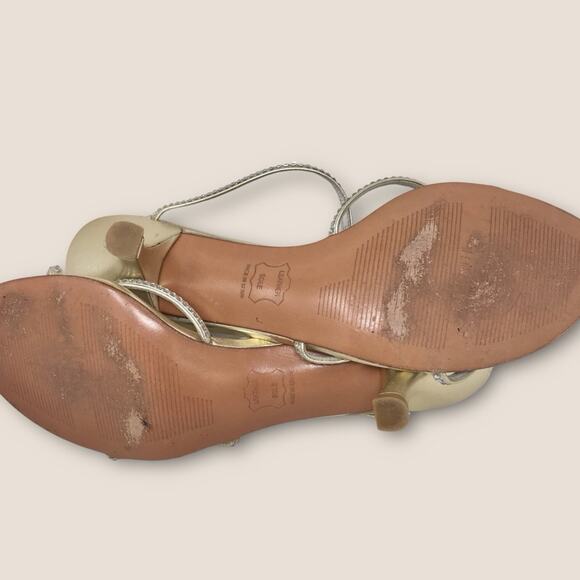 Stuart Weitzman Gold & Silver Leather Mules Crystal Embellished Kitten Heels 8.5 - Picture 9 of 9